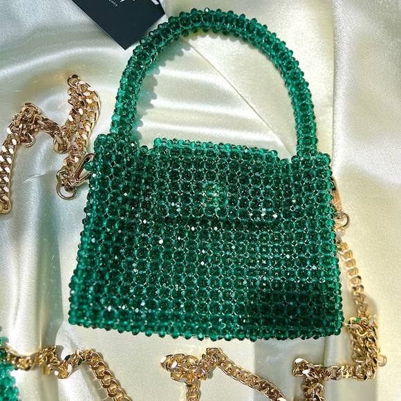 Teal Green Luxury Crystal Bead Bag. - Picture 3 of 4